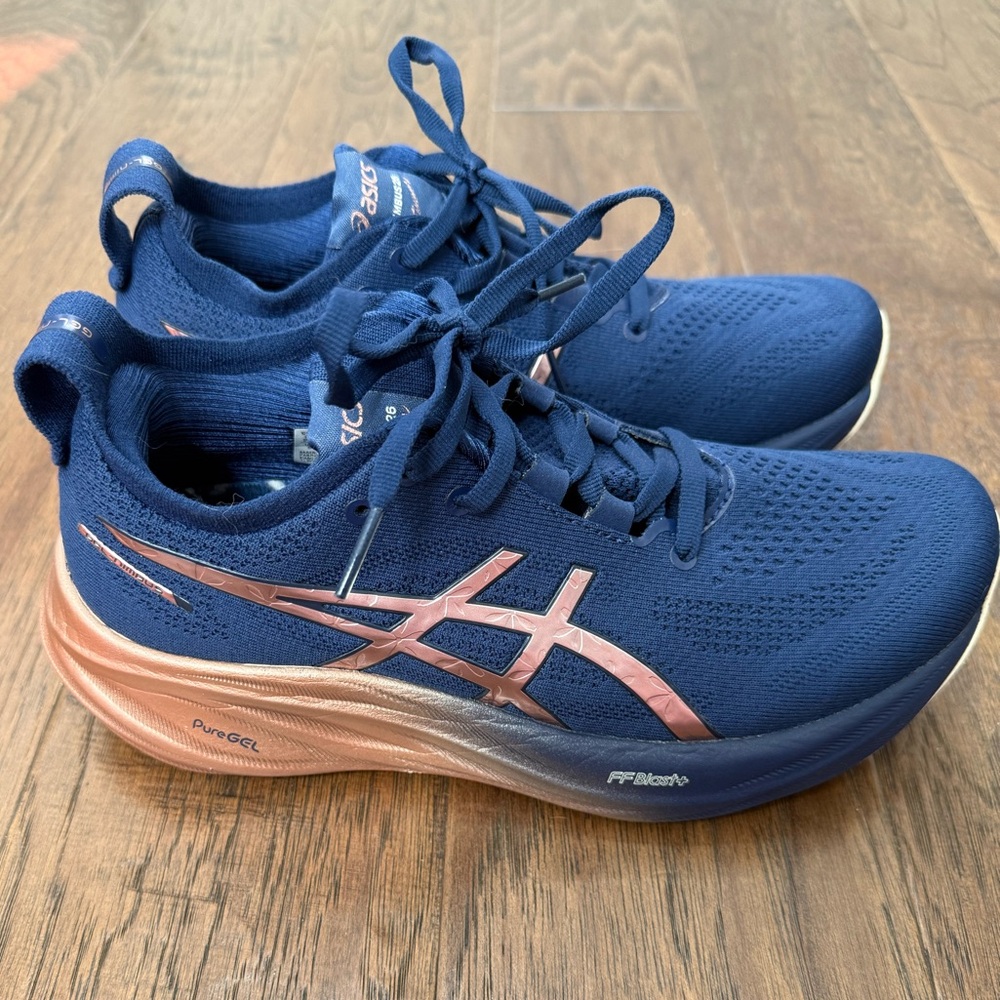 ASICS Gel Nimbus 26 Women's Navy Blue and Rose Gold Running Shoes size 7 - Picture 7 of 14